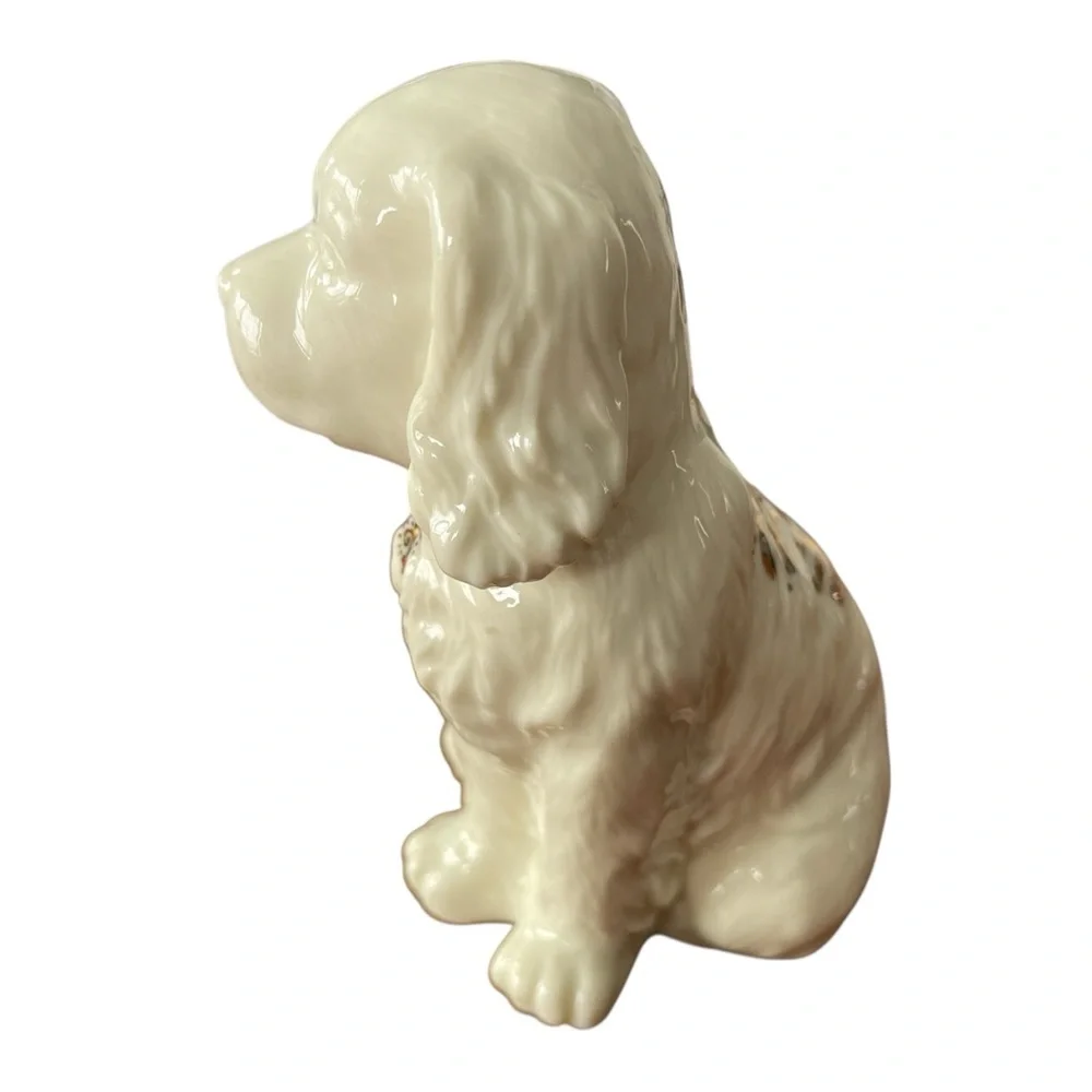 Vtg Cocker Spaniel Porcelain Dog Beige Gold Jeweled Collar Back Accents 4.5